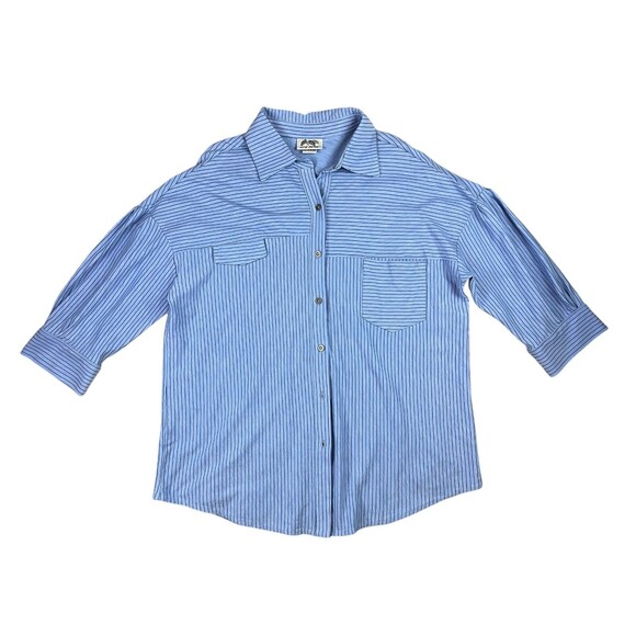 Wild Palms Button Oversize Slub-Knit Shirt Top Size S NWOT Blue Striped 3/4-Slv - Picture 2 of 10